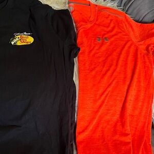 Set of 2 T’s $12.00 SZ L  Bass Pro Shops & Orange Under Armour heatgear